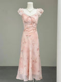 Purpdrank  French Holiday Style Sweet Summer Dresses Women New Fashion Floral Pink Chic Long Dress Female Elegant Korean Popular Clothes