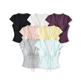 Purpdrank  Women's Summer Slimming T-Shirt Pure Lusty Sweet Sexy V Neck Short-Sleeved Top with Breast Pads New Style