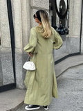 Purpdrank  Bandage Solid Women Dresses Full Sleeve V Neck Lady Dress 2025 Casual Street Lace Up A Line Loose Side Slit Female Robes