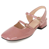 Purpdrank  Women Sandals Toe 3cm Block Heels Patent Leather Buckle Classic Vintage Big Size 34-43 A3895