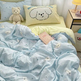 Purpdrank  Bowknot Bedding Set Ins Girl Plaid Washed Dormitory Bed Sheet Quilt Cover Student Dormitory Three-piece Set