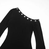 Purpdrank  Sexy Hole Sequined Black Gothic Autumn Dress for Women 2025 New Fashion Slim Skew Collar Long Sleeve Mini Causal Y2K Dress