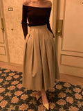 Purpdrank  Vintage Women's Pleated Skirts 2025 New Spring Summer Korea Style High Waist Solid Straight A-line Midi Skirts Female