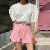 Purpdrank  Chic Pink Wide Leg Denim Shorts Women Summer High Waist A-line Hot Pants Korean Style Female Solid Color Jeans Shorts Streetwear