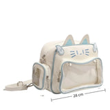 Purpdrank  Cat Backpacks PU Shoulder Bag Girls Transparent Pocket Lolita Jk Harajuku Crossbody Bag College Style Backpack PU Crossbody Bag