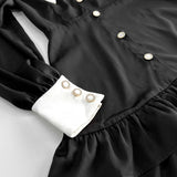 Purpdrank  Romantic Sweet College Style Fashion Color Matching Lapel Retro Button Polka Dot A Word Dress Women's Clothing Niche Temperament