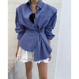 Purpdrank  Vintage Plaid Shirts Women Harajuku Pleated Patchwork Blouses Ladies Streetwear Korean Bandage Long Sleeve Casual Design Tops
