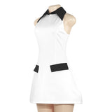 Purpdrank  Summer New Solid Color Sleeveless Collar Splicing Short Slim Casual Dress