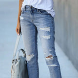 Purpdrank  Women's Slim Fit Jeans Straight Pants Wish Brand Europe & United States New Burr Hole