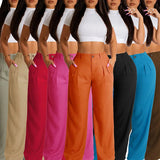 Purpdrank  Women Casual Loose Straight Pants High Waisted Button Wide Leg Trousers Pleated Long Culottes Pants Elastic Trouser with Pockets
