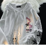 Purpdrank  American Spider Print Cardigan Hooded Zip up Sweatshirt spring autumn mens womens tide loose thin couple jacket kawaii clothes
