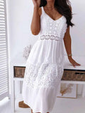 Purpdrank   Boho Midi Dress Women Sexy Backless Dress Summer Spaghetti Strap Fashion White Lace Patchwork Casual Beach Sleeveless Dresses