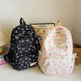 Purpdrank  3Pcs/Set Schoolbag High School Student Girl Bag Set Gentle Day Cute Floral Backpack Lazy Wind Floral Bow Backpack School Bags
