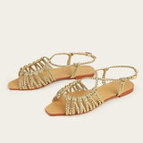 Purpdrank  Fashion Womens Shoes All-Match Female Sandal Open Toe Large Size Strappy Heels Luxury New Girls Flat Peep Summer Big  Beige