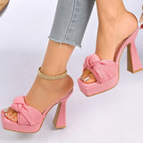 Purpdrank  Fashion Bow-Knot Thick Sole Slides Women New Style Square Toe High Heel Slippers Female Summer Plus Size Slip On Sandals Mujer