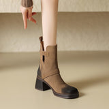 Purpdrank - 2023 Autumn Winter New Women Ankle Boots Thick High Heels Cow Suede Genuine Leather Shoes Woman Side Office Lady Retro Boots