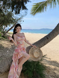 Purpdrank  Vacation Style Dress for Women Summer New Irregular Ruffle Short Dress Strapless Dress