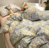 Purpdrank  Cute rustic french floral bedding set,purple yellow cotton twin full queen king home textile flat sheet pillow case duvet cover