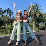 Purpdrank  Fashion Cropped Jeans Women's New 2025 Spring Summer Loose Straight Trousers Vintage Chic Wide Leg Ankle Denim Pants Streetwear