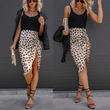 Purpdrank  Women's S-XL Size New European and American Satin Leopard Pattern Split Half Skirt INS Casual Women's Drawstring Fashion Half