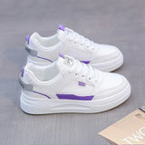 Purpdrank  Trendy Versatile Women's Shoes Autumn New Breathable Color Blocked Leather Surface Casual Vulcanized Women's Single Shoes
