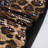 Purpdrank  Sequins Leopard 2 Piece Set for Women Fashion Furry Strapless Sleeveless Crop Tube Top and Mini Pencil Skirt Matching Suit