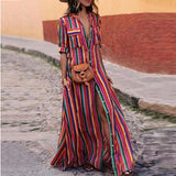 Purpdrank  Summer Long Dress 2025 Women Split-joint Buttons Bohemia Vintage Loose Beach Vacation Striped Maxi Dresses for Woman