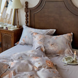 Purpdrank  Premium 600TC Egyptian Cotton Flowers Print Bedding Set Queen King Size Duvet Cover Set Flat/Fitted Bed Sheet Pillowcases 4Pcs