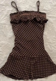 Purpdrank   New Summer Style Literary Retro Temperament Design Polka Dot Printed Suspender A-line Skirt for Women Brown Short Skirt