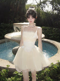 Purpdrank  Fairy Bow Mini Dress Women Birthday Party Prom Mesh Dresses Summer Korean Fashion Spaghetti Strap Bodycon Design Vestidos