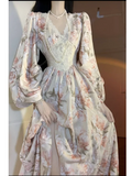 Purpdrank  Summer French Elegant Floral Midi Dress Beach V-neck Fashion Vestidos Printed Vintage Evening Party Dress Korean Style Chic