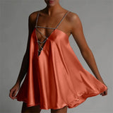 Purpdrank  Sexy Deep V-Neck Backless Diamond Dress European American Style Loose Fit Women's Evening Gown