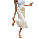 Purpdrank  Satin Skirt Women Summer Clothes Solid Color High Waist Bodycon Midi Skirts Elegant Evening Party Skirts Streetwear