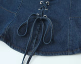 Purpdrank  Sexy Square Collar Blue Denim Camis Sexy Corset Women Front Cross Lacing up Bandage Bow Tank Tops Back Zipper Slim Crop Top