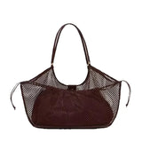 Purpdrank  PU LeatherWomen's Large Capacity Woven Bag Beach Travel Shoulder Bag Handheld Net Bag Fashionable Simple Travel Bag