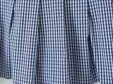 Purpdrank  Sexy Blue Plaid Lapel V neck Short Puff Sleeve Shirt Tank Top + Women Bow Zipper Waist A-line Pleated Mini Skirt 2 Pieces 1 Set