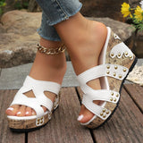 Purpdrank  Spring and Summer Large Size Season New Buckle Rivet Sandals Fish Mouth Wedge Heel Waterproof Platform Sandals Woman