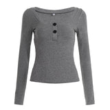 Purpdrank  Casual Solid T Ribbed Shirt Basic Slim-Fit U-Neck Long Sleeve Tees Women Autumn Spring Fashion Streetwear Layering Tops