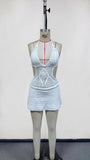 Purpdrank  Hand Crochet Knitted Hollow Out Mini Dress Women Sexy V Neck Lace Up Halter Backless Bikini Vacation Cover Ups Beachwear Outfits