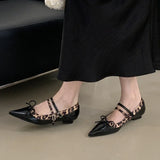 Purpdrank  Elegant Pointed Toe Low Heel Shoes for Women Fashion Double Buckle Bowknot Design Shallow Dress Pumps Luxury Brand Designer Shoe