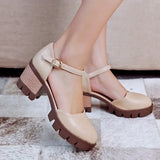 Purpdrank  Retro Women chunky Heel sandals brown square heels ankle strap plaltform comfort ladies shoes pumps