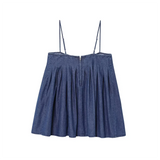 Purpdrank  Women's Denim Spaghetti - Strap Mini Dress Pleated Design for a Casual and Stylish Look