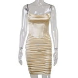 Purpdrank  New Fashion Woman Spring Summer Sexy Low Cut Pleated Slip Dress Lady Casual Clothes Nightclub Wrap Hip Mini Skirt Girl Gift Dr46