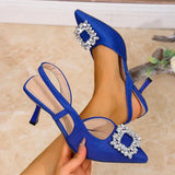 Purpdrank  Crystal Square Buckle High Heels Sandals Women Spring Summer Slip On Pointed Toe Pumps Woman Thin Heel Party Wedding Shoes Mujer