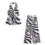 Purpdrank  Striped Prints Pants Set Women 2 Piece Spring BacklessWaistcoat With Button Wide Leg Casual Trousers Women Outfit