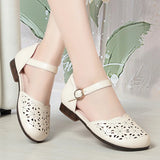 Purpdrank  Close Head Square Heels Cutout Breathable Rhinestone Shoes Summer Soft Leather Sandals Women For Office Daily Mom Leisure