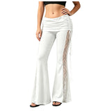 Purpdrank  Gothic Bandage Cut Out Flare Pants For Women Punk Lace Up High Waist Flare Pants Ruched Waist Folder Over Trendy Party Trouser