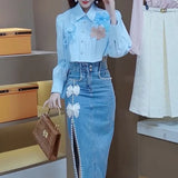 Purpdrank  Jeans Skirts for Women Gyaru Midi Woman Denim Skirt with Slit Cute Kawaii High Waist Clothing Trend 2025 Cheap Chic and Elegant
