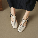 Purpdrank   Summer Women Shoes Split Leather Shoes for Women Square Toe Chunky Heel Women Sandals Retro Cover Toe Ankle Strap Shoes