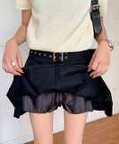 Purpdrank  Summer Vintage Women's Pleated Skirts with Belted 2025 New Solid High Waist Casual Loose A-line Sexy Mini Skirts Female
